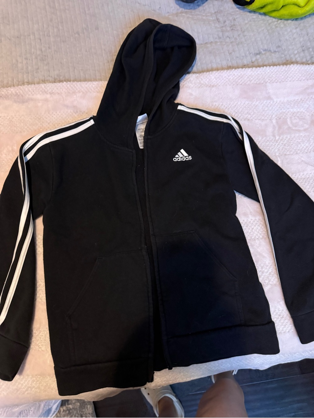 adidas Black Zip-Up Hoodie with White Stripes